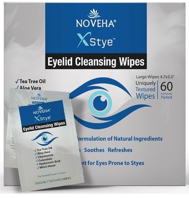 NOVEHA 60Pcs Stye Relief Eyelid & Lash Wipes   Tea Tree Oil, Hyaluronic Acid, Al