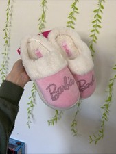 Mattel Barbie Pink Rhinestone Faux Fur Plush Slippers Slide womens 5