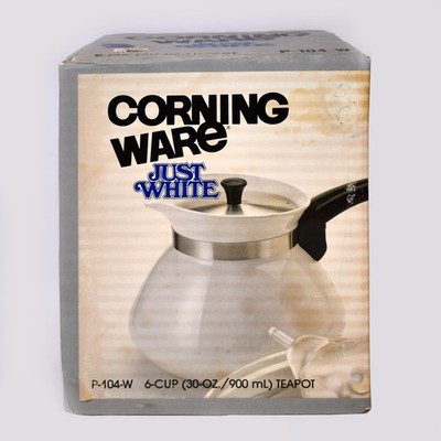 Vintage New Sealed Vintage Corning Ware Just White 6 Cup Teapot STILL SEALED!