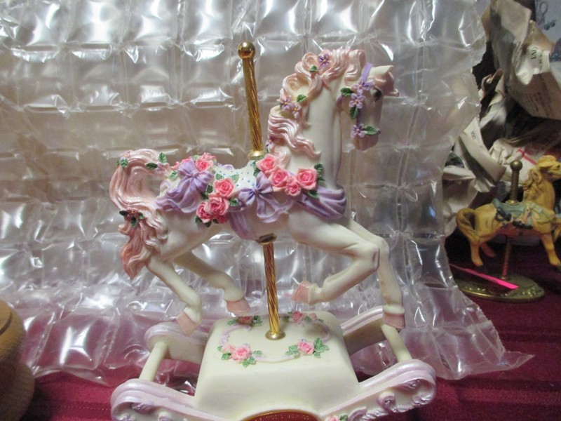 S.F Music Box Company "Satin Rose" Musical Carousel Horse