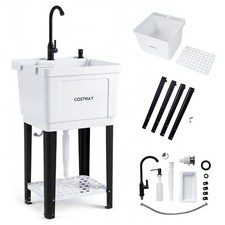 21.1 Gal Utility Sink, Laundry Tub w/ Rotating Faucet, Storage Shelf, Drip Tray