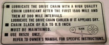HONDA CB750 CB750K CB750F CB750F1 CB750F2 CHAIN CAUTION WARNING LABEL DECAL