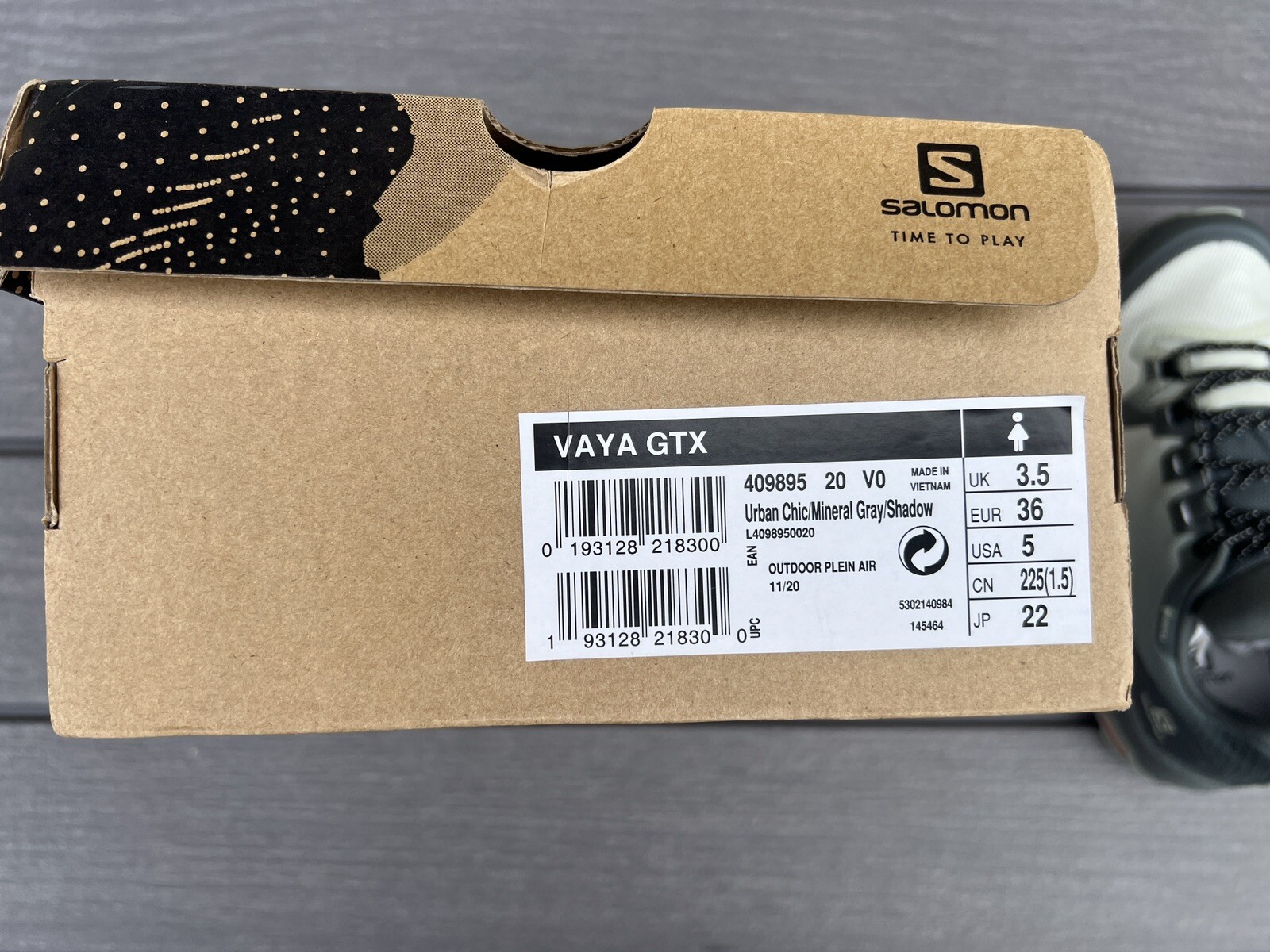 Salomon Vaya GTX low Wm taglia 5 nuovo con scatola etichette mai indossate Urban Chic Mineral grey shadow