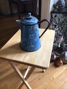 Blue Speckle enamelware kettle Pot for Display Artificial  Flower Arrangements