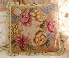 18" Beautiful Various Color Stunning Blooming Rose VTG Floral Needlepoint Pillow