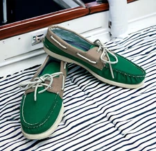 Vintage 1990’s SPERRY Top Sider Green Canvas Boat Deck Shoes Men's 11.5