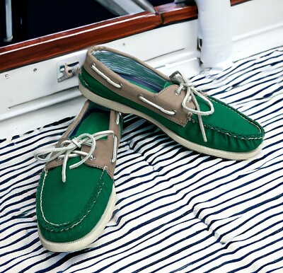 Vintage 1990's SPERRY Top Sider Green Canvas Boat Deck Shoes Men's