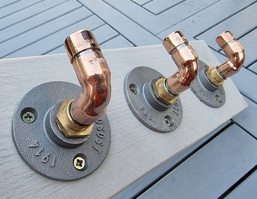 Copper Pipe Coat/ Towel Hooks, with Rustic Backboard (Horizontal, or Vertical) - Picture 9 of 13