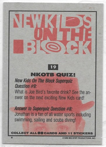 1989 Topps Big Step NEW KIDS ON THE BLOCK Trading Cards -Complete Your Set NKOTB - Picture 41 of 211