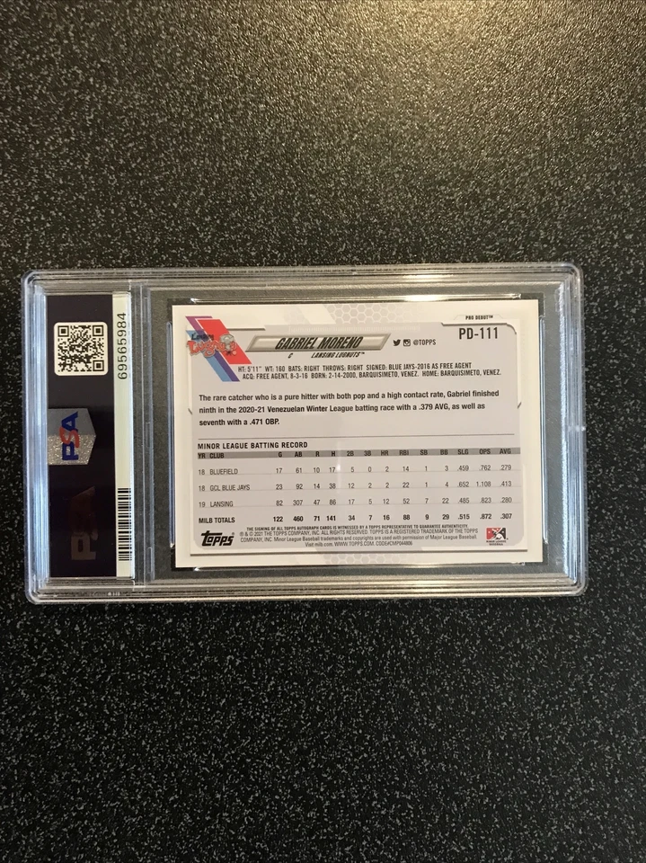 GABRIEL MORENO 2021 Topps Pro Debut RC ROOKIE AUTOGRAPH #PD-111 PSA 10 GEM MT - Image 4 of 4