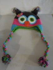 Hoot Owl Crochet Hat Cap Beanie Children Girls Multi-Color Warm Fun Head Gear A