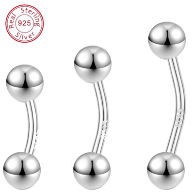 14G 16G 925 Sterling Silver Belly Button Rings Navel Piercings Barbell Jewelry