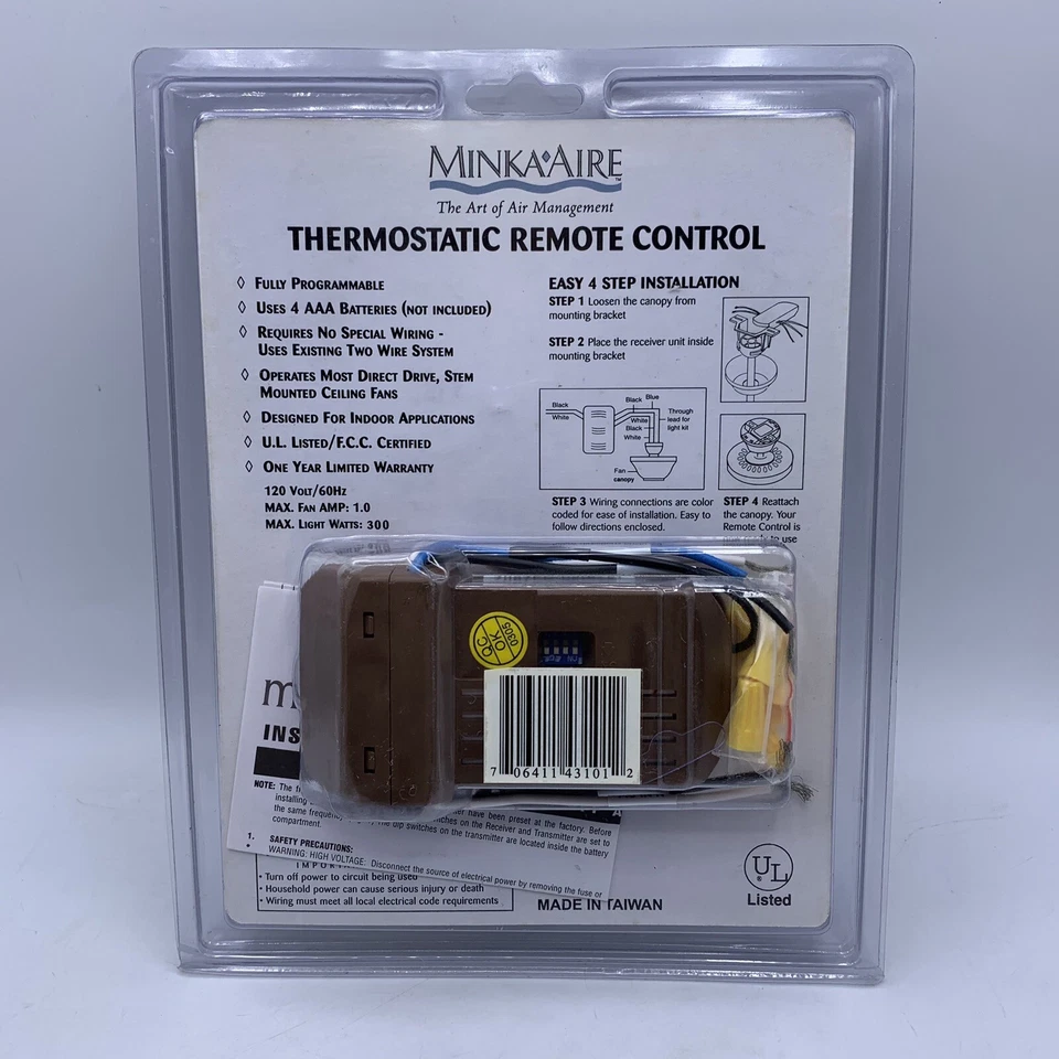 MinkaAire RC200 Programmable Thermostatic Ceiling Fan & Light Remote NEW - Image 4 of 4