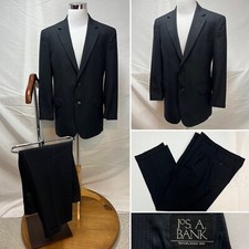 Jos. A. Bank 2-Button Black Pinstripe Wool 43R Blazer 39x30 Pleated Pants Suit