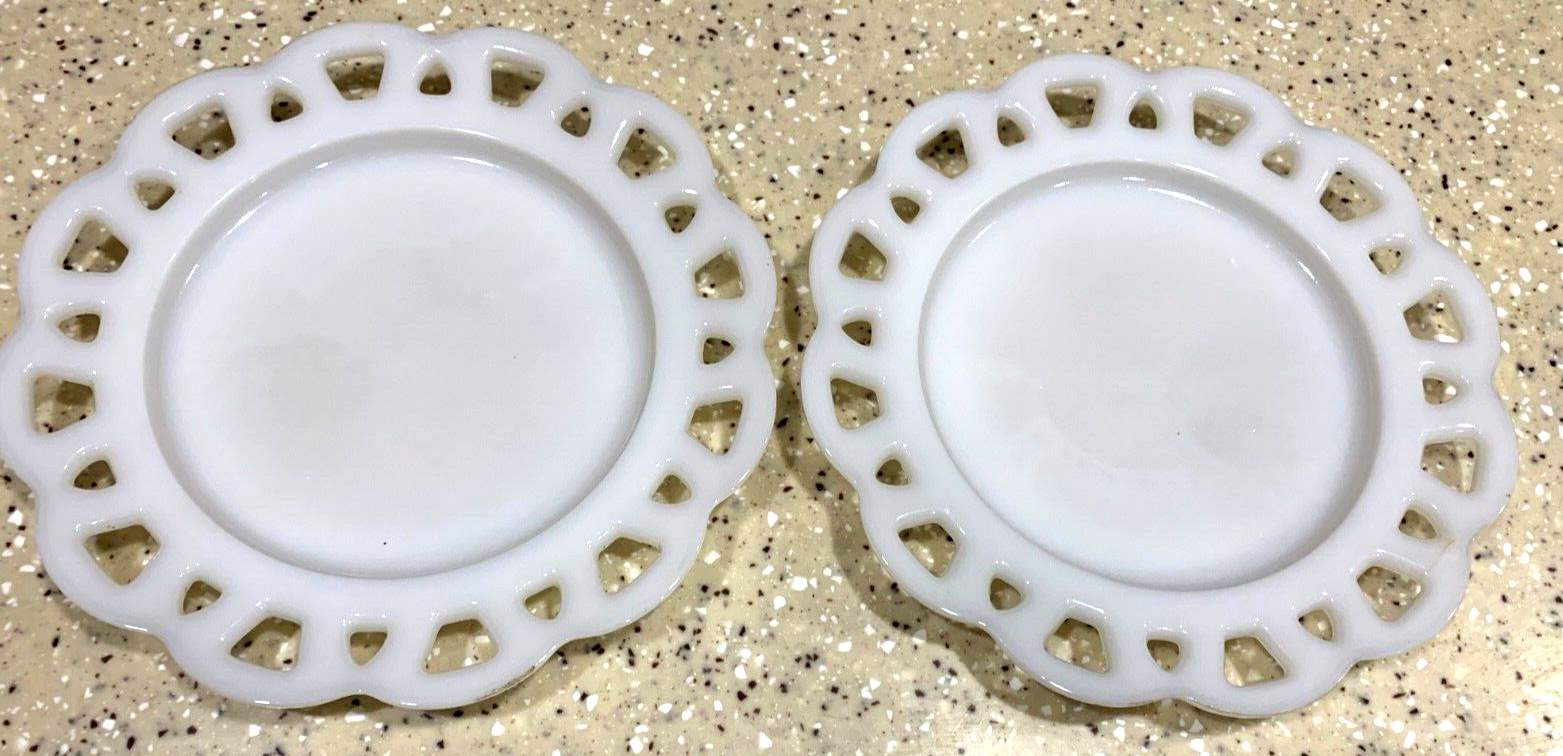 (2) Vintage Milk Glass Dessert Plates, Scallaped edges.