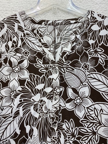 East 5th Womens Small S Exotic Floral Brown White Short Sleeve Button Up Top - Picture 2 of 9