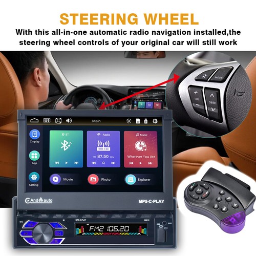 7" Flip Out Car Radio Stereo For Apple/Android Carplay FM Touch 1Din MP5 Player - Picture 8 of 16