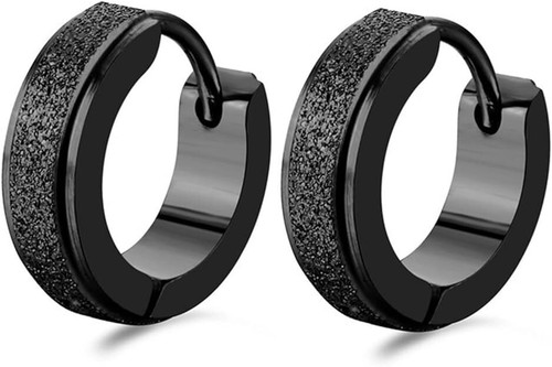 316L Surgical Steel Classic Frosted Men Women Hypoallergenic Huggie Hoop Earring - 第 2/19 張圖片