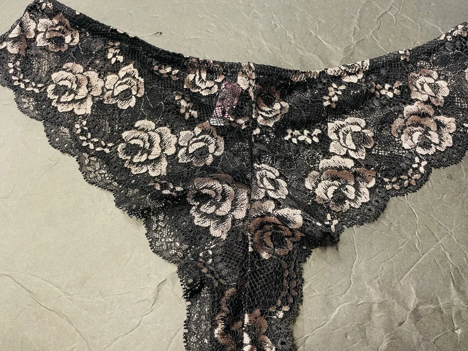 Новый без ЯРЛЫКОВ jezebel черный и розовый кружева цветок печати трусики очень сексуальный размер 1 X - Изображение 3 из 4