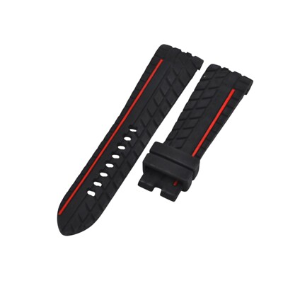 24mm Red Line Black Rubber Watch Strap For Graham Silverstone RS