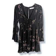 Astr The Label Fit & Flare Dark Floral V-neck Mini Dress Size S