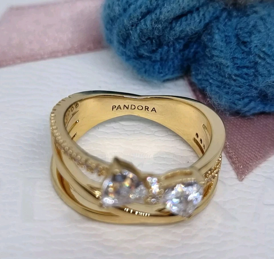 NEW BOXED Genuine Pandora Sparkling Bow & Crossover Band Ring Size 54 💕 - Image 3 of 4