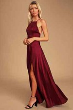 LULUS Total Beauty Burgundy Satin Backless Maxi Dress WOMENS XL XLARGE NEW
