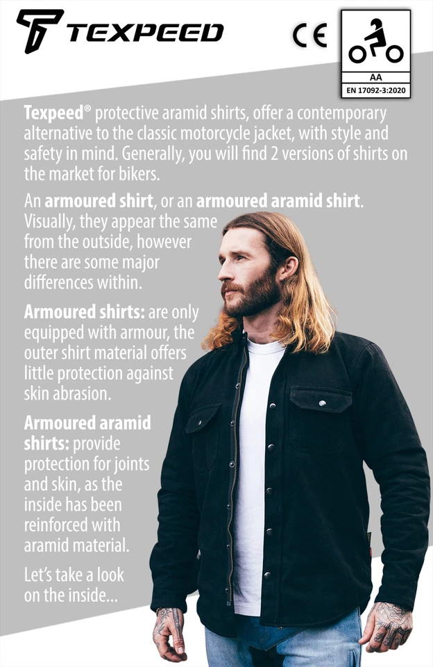 Jaqueta camisa motocicleta proteção forrada aramida com armadura CE motociclista - Imagem 3 de 4