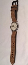 "Reloj Pulsera Timex Indiglo Unisex Personalizado Correa Cuero Marrón 10"" 30 M"