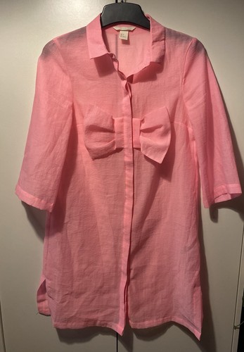 Pink H&M Eur 32 Button Up Collared Cute Pink Bow Front Shirt Womens Cute - Picture 11 of 24