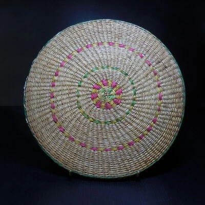 Dessous de plat jaune paille multicolore vintage art déco table fait main N8515 - Photo 1/4