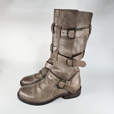 Fiorentini + Baker Boots Womens 6.5 Moto Leather Biker Buckle Steampunk Goth Emo