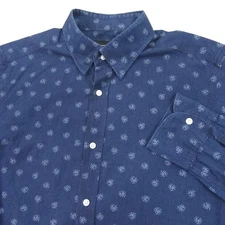 Massimo Dutti Mens Button Down Shirt S Blue Geometric Cotton Long Sleeve