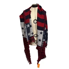 Love Of Fashion Red White Blue Flag Scarf Rustic Patriotic Wrap New Tags