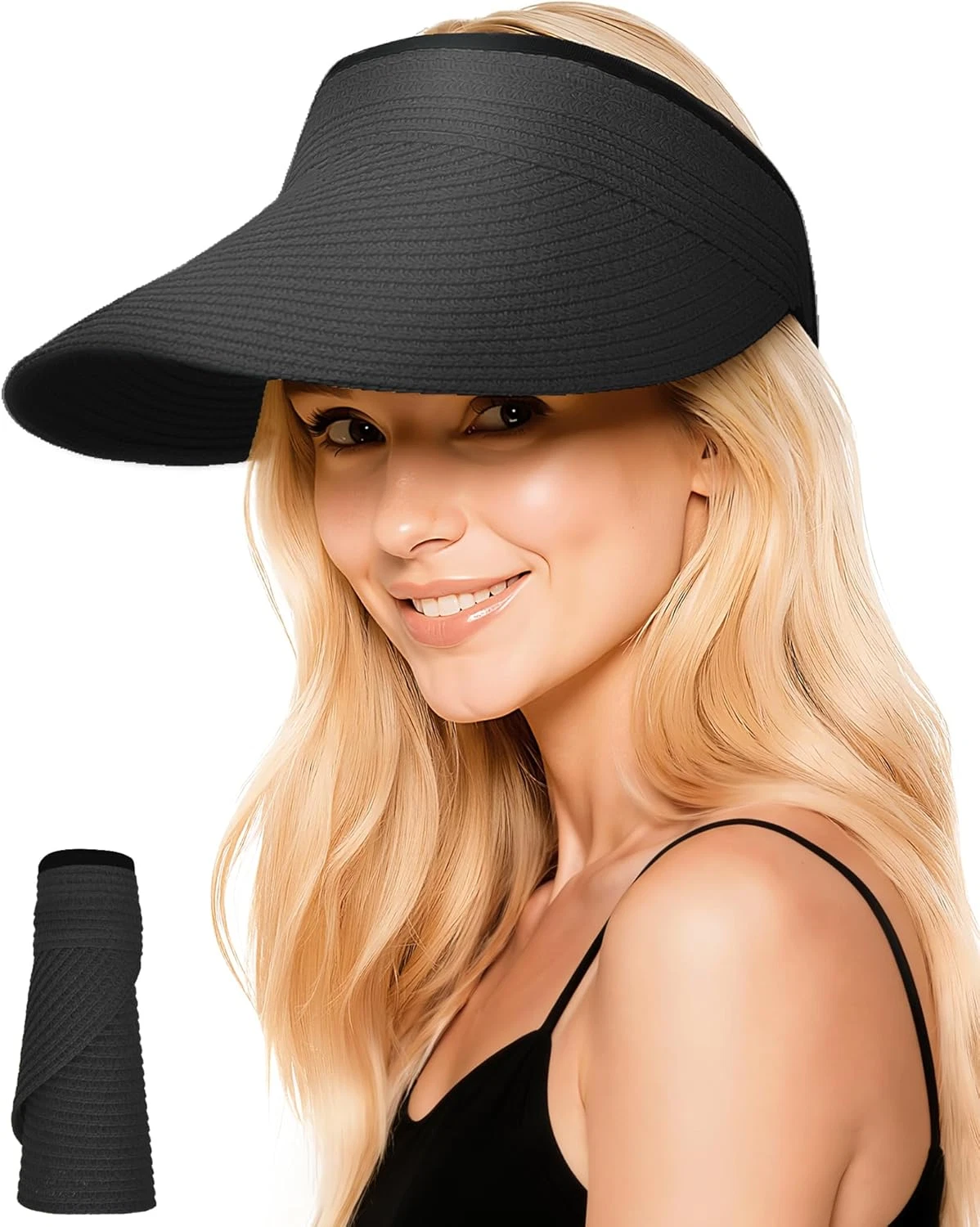 Senker Fashion Sun Hats Visor for Women, Straw Beach Hat Adjustable Wide Brim Po