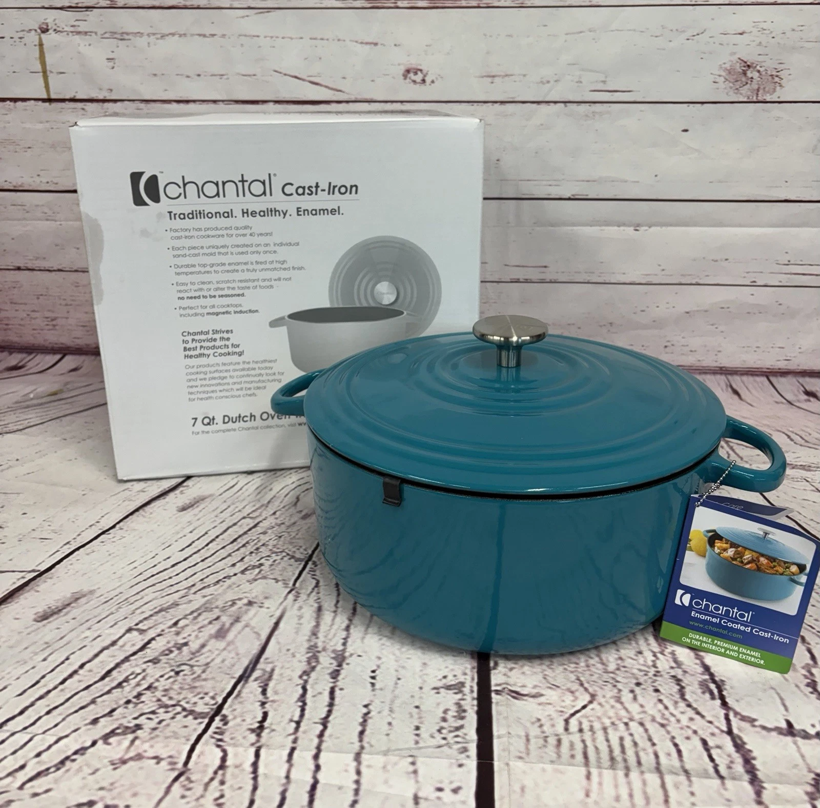 New Chantal 7Qt. Round Cast Iron Enamel Dutch Oven Teal ~Sea Blue~ FREE SHIPPING