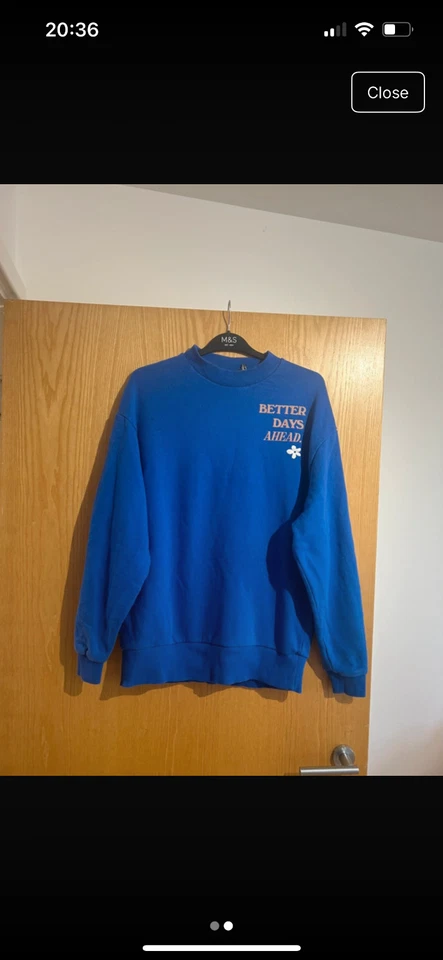 ASOS Design oversized sweatshirt with wellness puff print slogan jumper blue  - Image 4 of 4