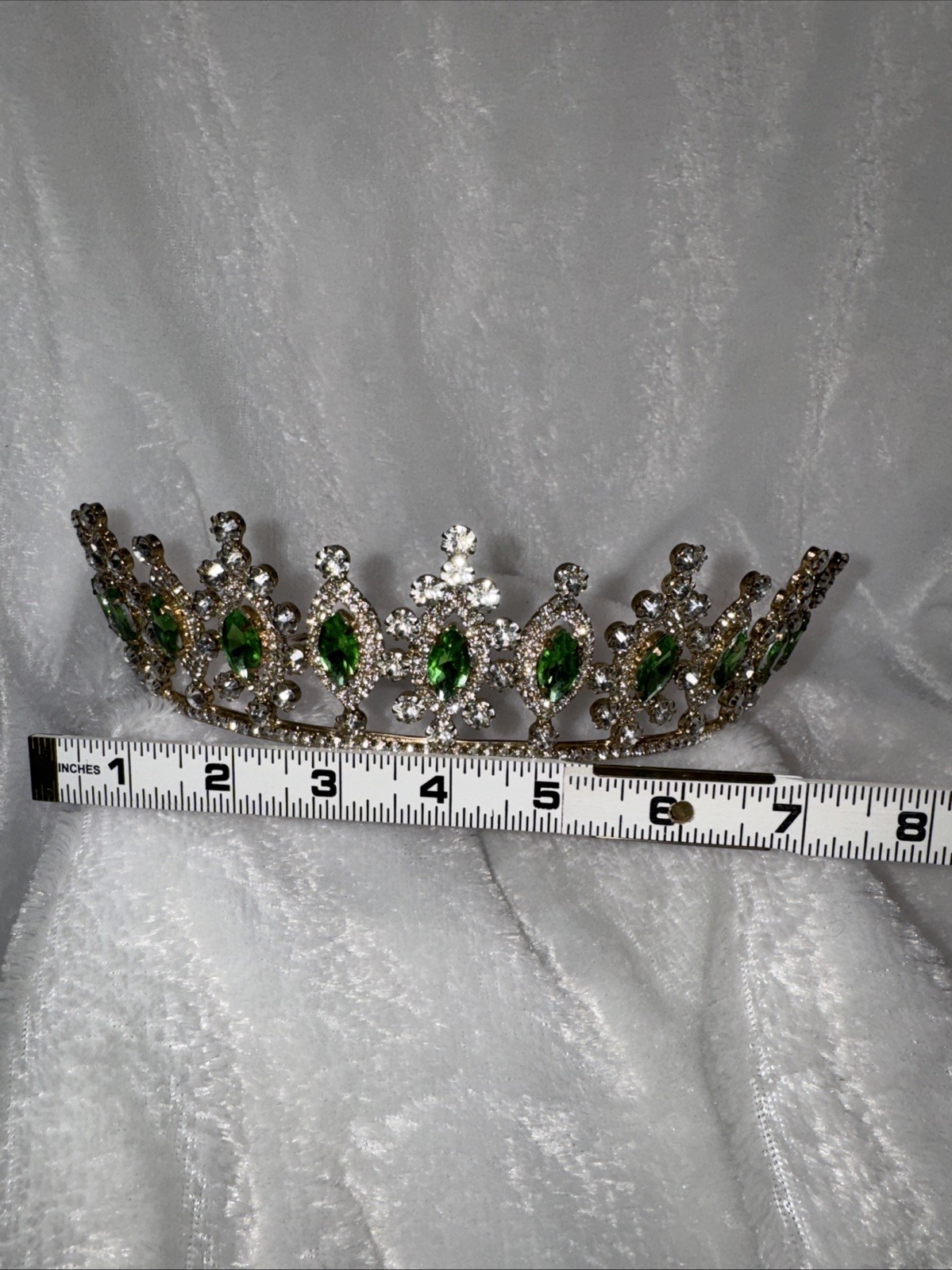 Green emerald Crown Tiara real metal gift birthday diadem bridal gold