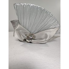Whittall Shon Silver Metallic Church Derby Hat Satin Bow Sequin USA 6 Vintage