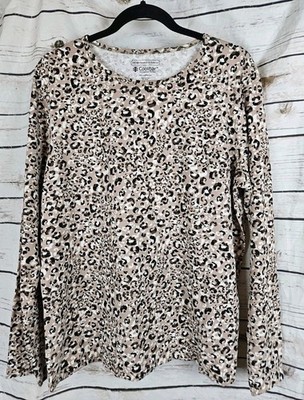 Coolibar Leopard Animal Print Top Womens XL UPF 50+ Long Sleeves Cotton Blend
