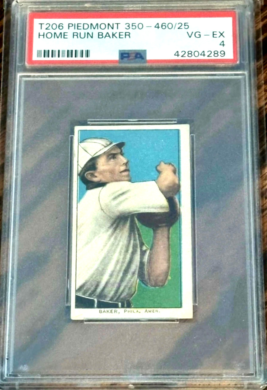 T206 Piedmont Frank Home Run Baker 350 460/25 PSA 4 VG-EX Philadelphia Athletics