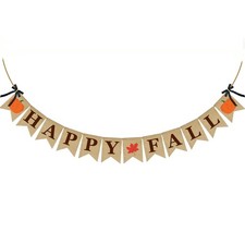 ERKOON Burlap Banner Happy Fall Sign Pumpkin Flag Rustic Natural Fall Harvest...