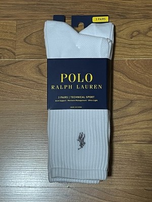 Polo Ralph Lauren White Crew Socks 3-Pair Technical Sport NWT Brand New