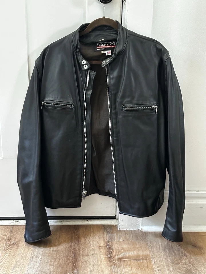 Chaqueta Café Racer de Cuero Brooks De Colección Talla 42 - Hecha en EE. UU.  Foto 3 de 4