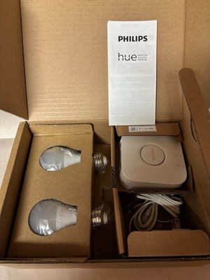 Philips hue wireless lighting starter kit w/bridge & (2) white 840 lumen bulbs