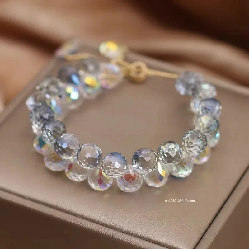 Pulsera con cuentas de cristal multicolor para mujer con dije de piedra brillante joyería ajustable Foto 4 de 4