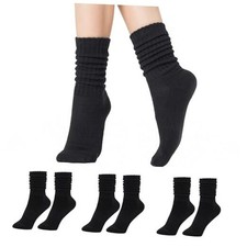 Women's Scrunch Crew Socks, Slouchy Mid Calf Boot Socks, 3 6-10 3 Pairs Black