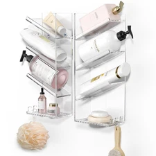 Acrylic Bathroom Organizer Caddy, Clear Shampoo Holder Wall Mounted, Shower O...