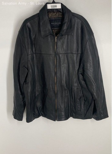Andrew Marc New York Mens Black Leather Long Sleeve Full-Zip Jacket Size 2XL