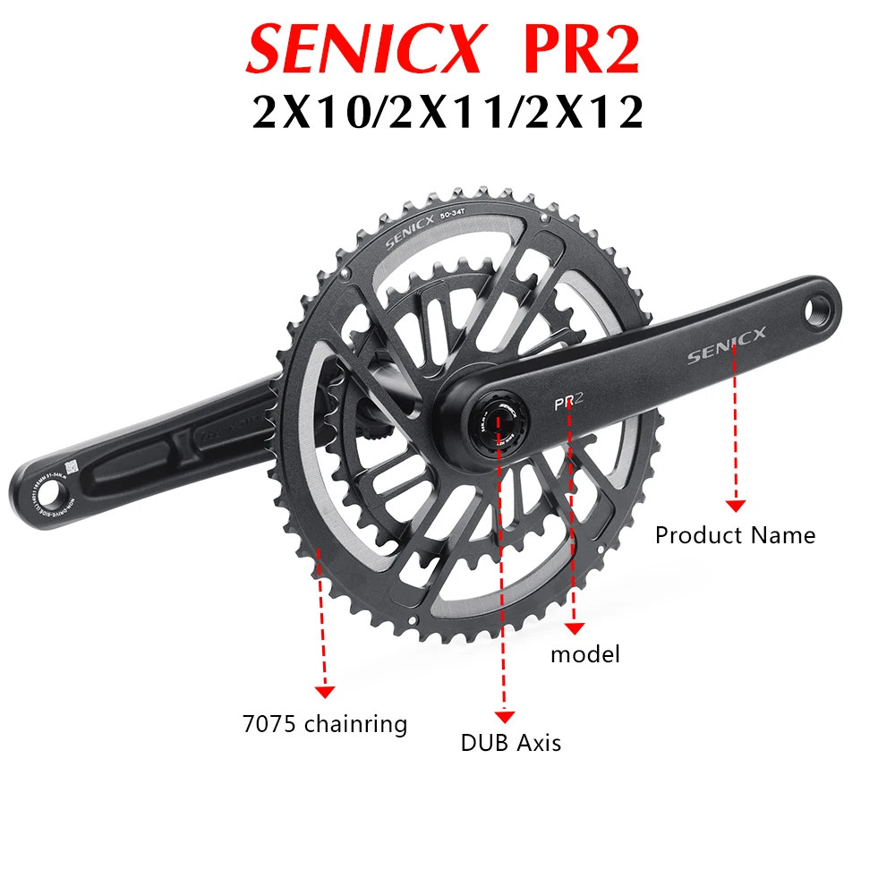SENICX PR2 Road Bike Crankset 165mm CNC Double Chainring DUB 30